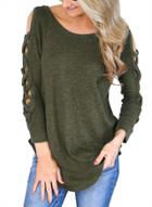 Oasap Round Neck Long Sleeve Hollow Out Tee Shirt