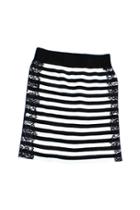 Oasap Stripe Printing Lace Embellished Slim Skirt