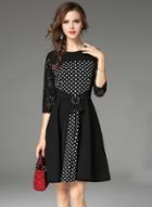 Oasap Fashion Half Sleeve Lace Polka Dots A-line Dress