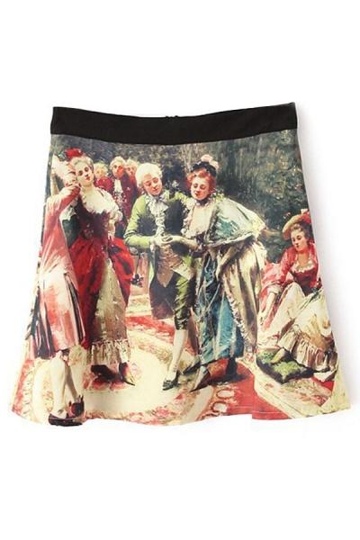 Oasap Oil Painting Print Skirt