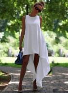 Oasap Fashion Solid Sleeveless Irregular High Low Dress