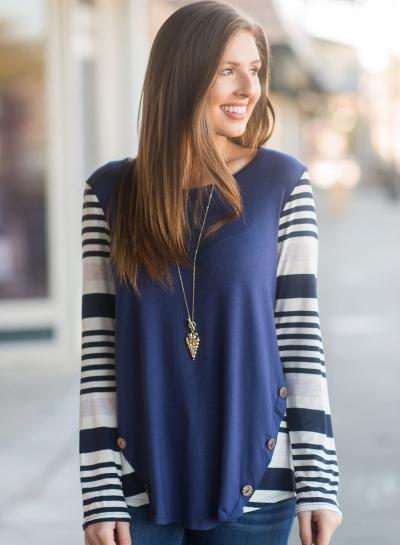 Oasap Fashion Striped Color Block Loose Pullover Tee