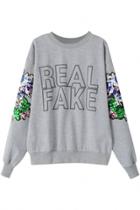 Oasap Fashion Graphic Sequin Decoration Sweatshirt