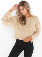 Oasap Round Neck Long Sleeve Pullover Fringe Sweater