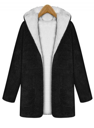 Oasap Open Front Long Sleeve Hooded Plush Coat