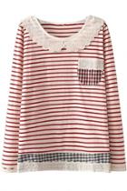 Oasap White Red Striped Blouse