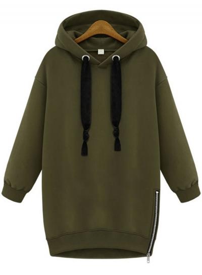 Oasap Fashion Long Sleeve Loose Fit Side Zip Fleece Hoodie