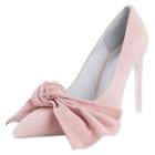 Oasap Pointed Toe Stiletto Heels Cow Suede Bow Pumps