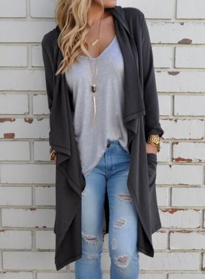 Oasap Solid Slit Shawl Collar Open Front Cardigan
