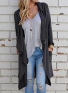 Oasap Solid Slit Shawl Collar Open Front Cardigan
