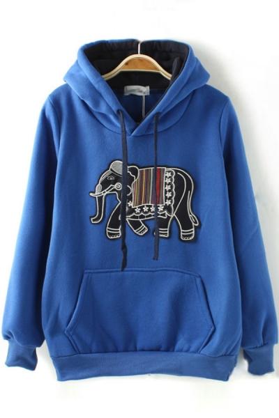 Oasap Elephant Appliqued Fleece Hoodie