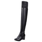 Oasap Floral Lace Round Toe Wedge Heels Over-the-knee Boots