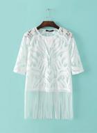 Oasap Round Neck Tassel Detail Lace Tee Shirt