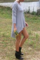 Oasap Casual Grey Asymmetric High Low Knit Tee