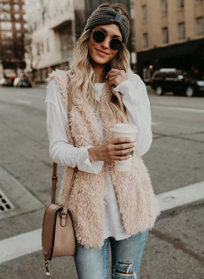 Oasap Faux Fur Sleevless Solid Color Open Front Vest