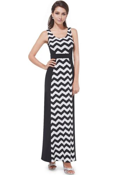 Oasap Women's Black And White Striped Fitted Long Party Dress