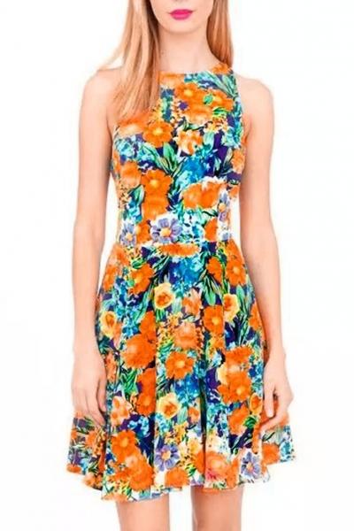 Oasap Vintage Floral Racer Back Mini Dress