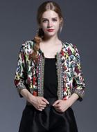 Oasap Three Quarter Length Sleeve Floral Embroidery Coat