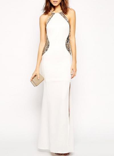 Oasap Off Shoulder Sequins Slim Fit Split Maxi Dress