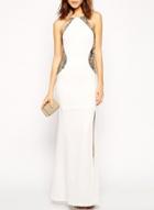 Oasap Off Shoulder Sequins Slim Fit Split Maxi Dress