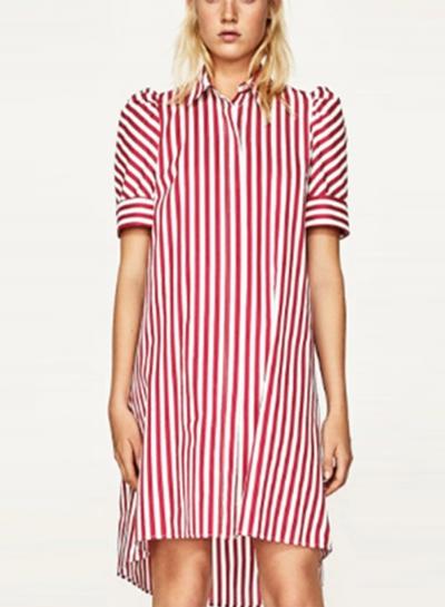 Oasap Turn-down Collar Stripped Dress