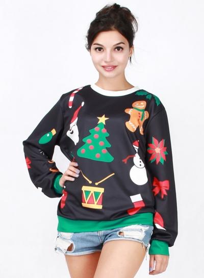 Oasap Christmas Printed Loose Fit Pullover Sweatshirt