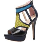 Oasap Peep Toe Color Block Platfrom High Heels Sandals