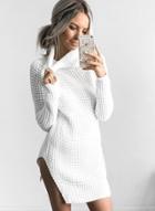 Oasap Solid Color High Neck Long Sleeve Knit Bodycon Dress
