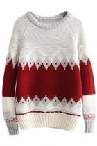 Oasap Geo-print Distressed Round Neck Knit Sweater