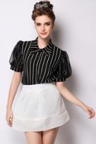 Oasap Classic Striped Short Sleeves Button Down Blouse