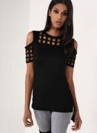 Oasap Off Shoulder Short Sleeve Hollow Out Slim T-shirt