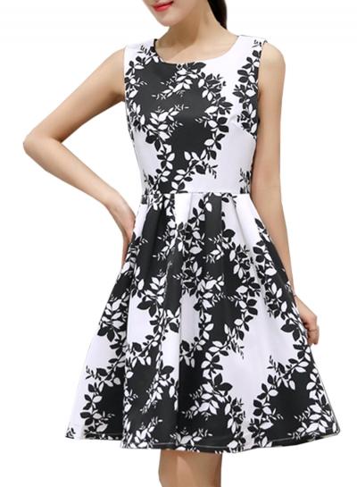Oasap Women Fashion Summer Sleeveless Print Cocktai Skater Dress