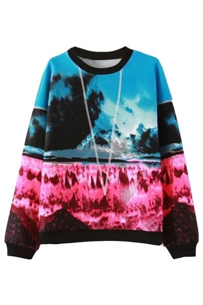 Oasap Two-tone Color Panoramic Sweatshirt