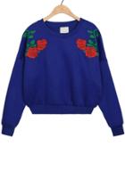 Oasap Rose Embroidered Cropped Sweatshirt
