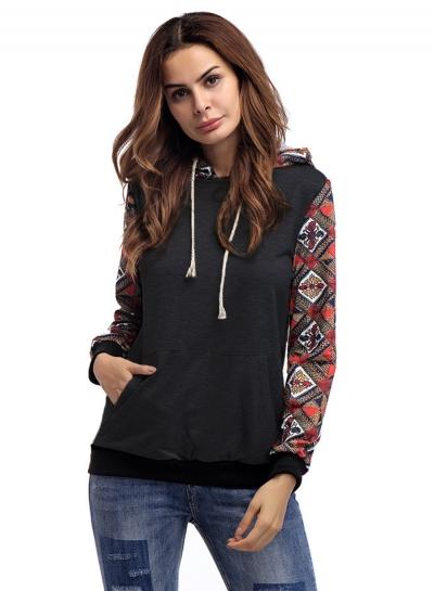Oasap Casual Geometric Print Long Sleeve Hoodie