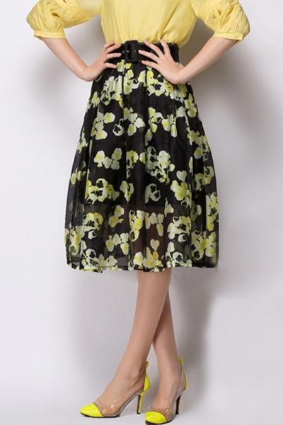 Oasap Sweet Floral A-line Midi Bubble Chiffon Skirt