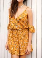 Oasap V Neck Off Shoulder Floral Ruffle Romper