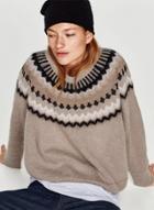 Oasap Round Neck Loose Fit Color Block Pullover Knit Sweater