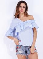 Oasap Asymmetrical One Shoulder Half Sleeve Ruffle Hem Blouse