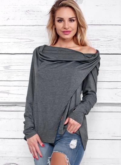 Oasap Off Shoulder Solid Color Long Sleeve Irregular Sweatshirt