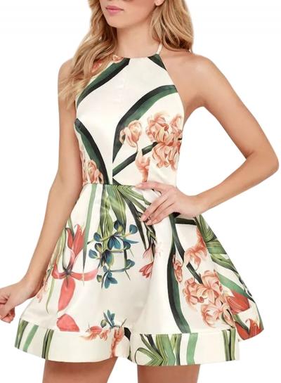 Oasap Women's Halter Open Back Floral Print A Line Dress