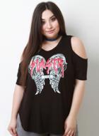 Oasap Plus Size V Neck Off Shoulder Short Sleeve Wing Tee