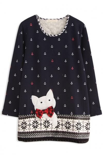 Oasap Lovable Cat Thermal Longline Sweatshirt