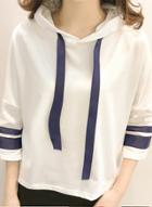 Oasap Fashion Striped 3/4 Sleeve Loose Fit Pullover Hoodie