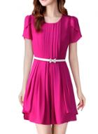 Oasap Women's Solid Color Ruffled Round Neck Chiffon Dress