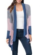 Oasap Open Front Long Sleeve Color Splicing Open Front Cardigan