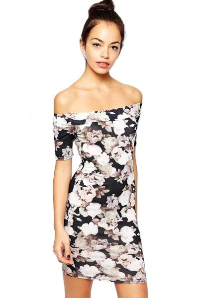 Oasap Scoop Neck Floral Sheath Dress