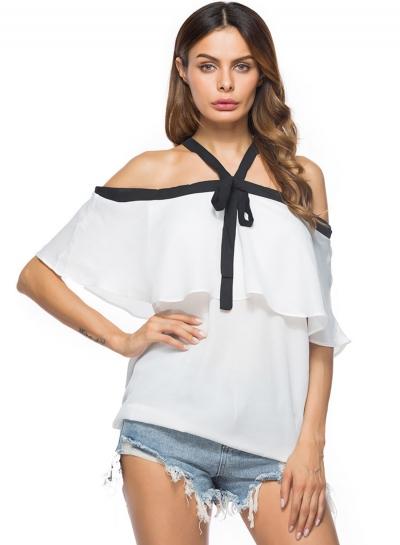 Oasap Halter Flounce Hem Off Shoulder Blouses