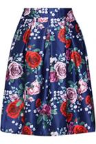 Oasap Vintage Rose Print Pleated Swing Skirt