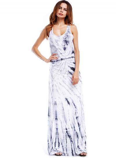 Oasap Scoop Neck Sleeveless Printed Slim Evening Dress